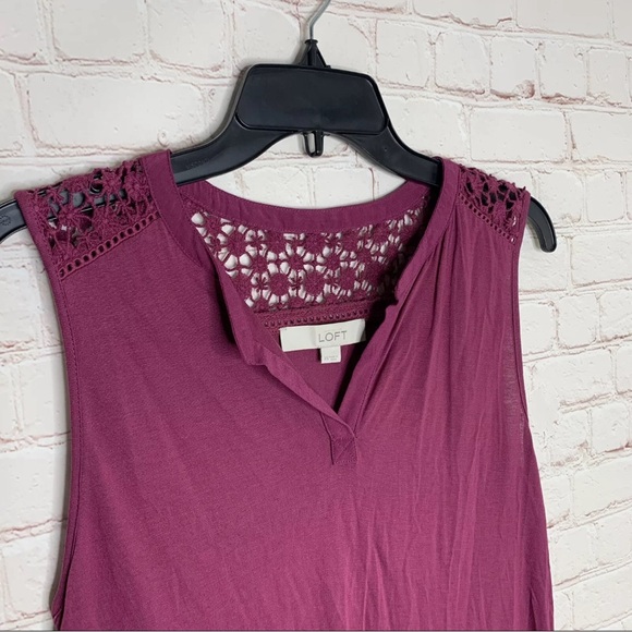 LOFT Womens Magenta Purple Crochet Hi-Low Peplum Tank Top Size S - Picture 2 of 8